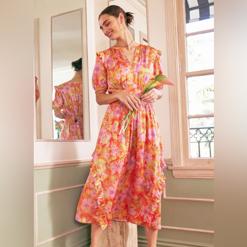 Current Air Orange and Pink Puff Sleeve Sundress